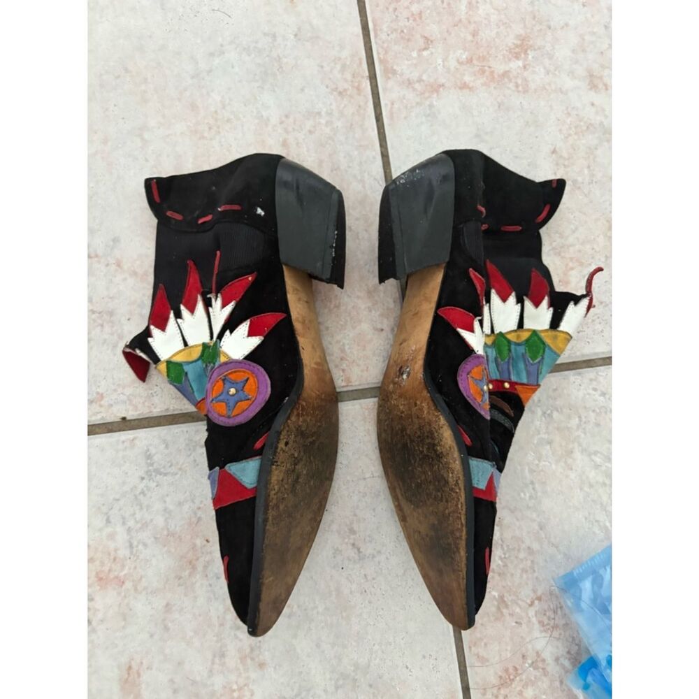 Vintage Zalo Cowboy Booties Horse Boots western heels feather hat design shoes - Picture 2 of 10